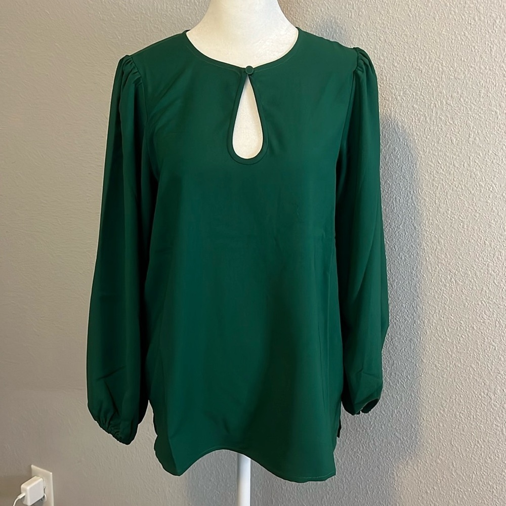 JCrew Puff Sleeve Satin Back Crepe Blouse Green Size XS Tall NWT